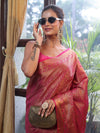 Banarasee Handwoven Semi Silk Saree With Zari Jaal Design & Border-Pink