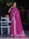 Banarasee Handwoven Chiffon Saree With Polka Dots Design & Border-Magenta