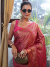 Banarasee Handwoven Semi Silk Saree With Zari Jaal Design & Border-Pink