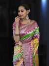 Banarasee Handwoven Faux Georgette Saree With Zigzag Pattern Zari Design Border & Lace-Multicolor