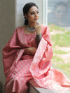 Banarasee Salwar Kameez Cotton Silk Resham Buti Woven Fabric-Peach