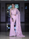 Banarasee Handwoven Georgette Saree With Chikankari Work-Light Pink