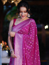 Banarasee Handwoven Chiffon Saree With Polka Dots Design & Border-Magenta
