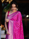 Banarasee Handwoven Chiffon Saree With Polka Dots Design & Border-Pink
