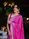 Banarasee Handwoven Chiffon Saree With Polka Dots Design & Border-Pink