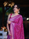 Banarasee Handwoven Chiffon Saree With Polka Dots Design & Border-Magenta