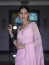 Banarasee Handwoven Georgette Saree With Chikankari Work-Light Pink
