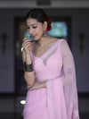 Banarasee Handwoven Georgette Saree With Chikankari Work-Light Pink