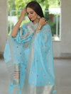 Banarasee Handloom Chanderi Salwar Kameez Fabric With Meena & Zari Design-Blue