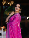 Banarasee Handwoven Chiffon Saree With Polka Dots Design & Border-Pink