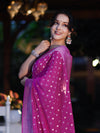 Banarasee Handwoven Chiffon Saree With Polka Dots Design & Border-Magenta