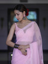 Banarasee Handwoven Georgette Saree With Chikankari Work-Light Pink