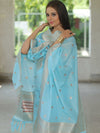 Banarasee Handloom Chanderi Salwar Kameez Fabric With Meena & Zari Design-Blue