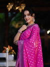 Banarasee Handwoven Chiffon Saree With Polka Dots Design & Border-Pink