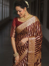 Banarasee Pure Chiffon Saree Zari Jaal Design-Maroon