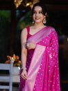 Banarasee Handwoven Chiffon Saree With Polka Dots Design & Border-Pink