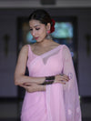 Banarasee Handwoven Georgette Saree With Chikankari Work-Light Pink