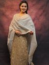 Banarasee Chanderi Cotton Salwar Kameez Set With Zari Work-Brown & Blue