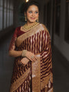 Banarasee Pure Chiffon Saree Zari Jaal Design-Maroon