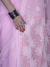 Banarasee Handwoven Georgette Saree With Chikankari Work-Light Pink