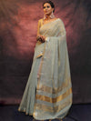 Banarasee Linen Tissue Sona Rupa Zari Work Saree-Blue