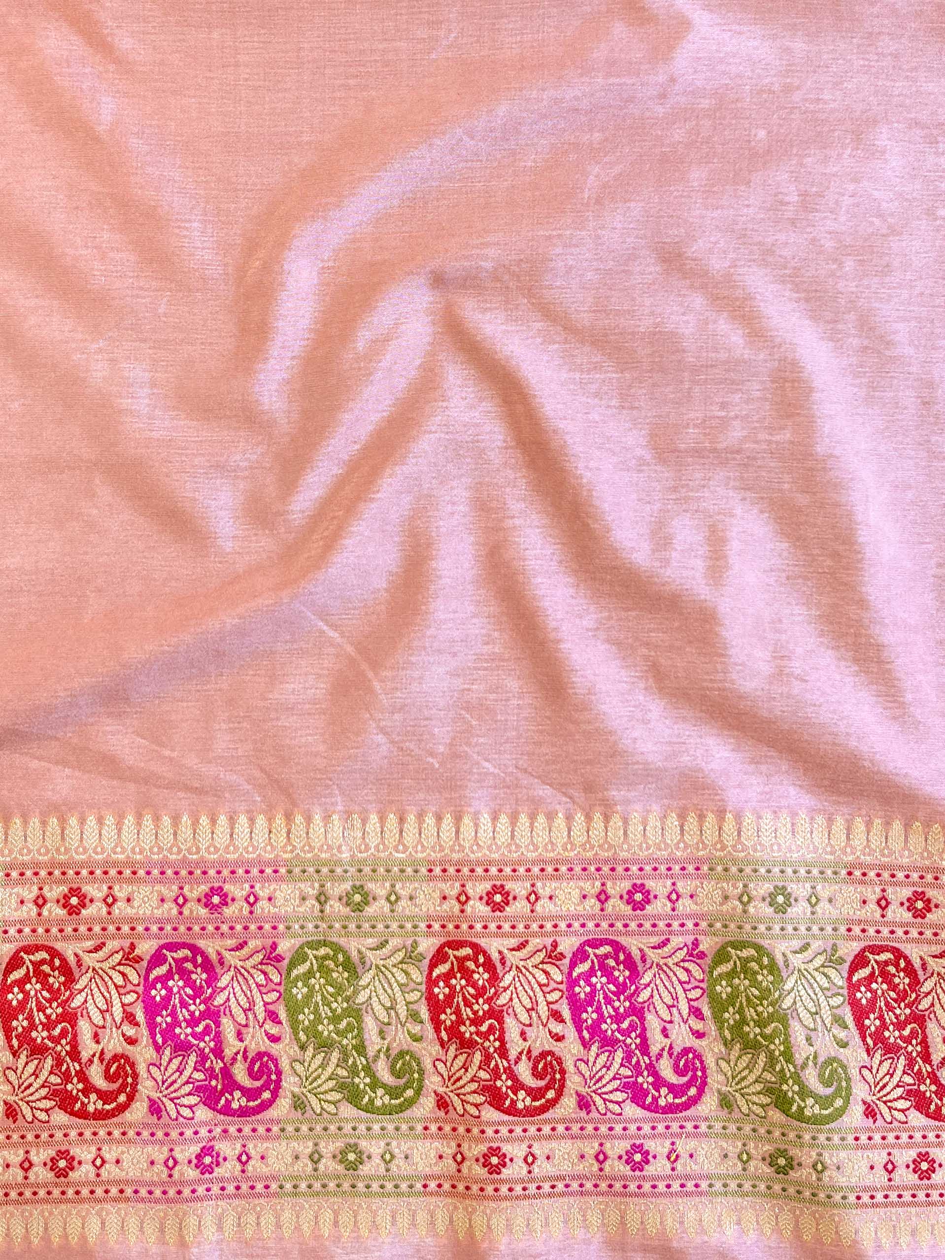 Banarasee Semi-Dupion Silk Saree With Meena & Zari Work-Pink