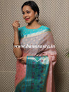 Banarasee Handwoven Semi Silk Saree With Meena Border Design-Peach & Green