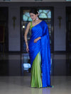 Banarasee Handloom Satin Hand Dyed Saree With Mirror Work-Blue & Green
