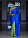 Banarasee Handloom Satin Hand Dyed Saree With Mirror Work-Blue & Green