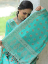 Banarasee Salwar Kameez Cotton Silk Resham Buti Woven Fabric-Sea Green