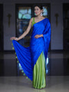 Banarasee Handloom Satin Hand Dyed Saree With Mirror Work-Blue & Green