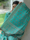 Banarasee Salwar Kameez Cotton Silk Resham Buti Woven Fabric-Sea Green