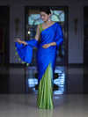 Banarasee Handloom Satin Hand Dyed Saree With Mirror Work-Blue & Green
