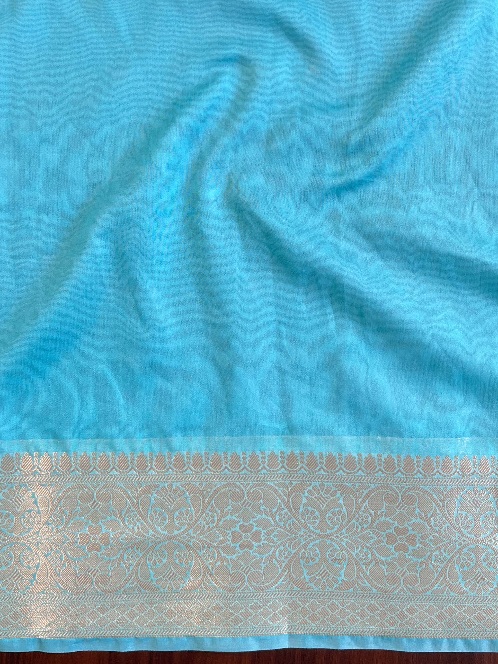 Banarasee Faux Georgette Saree With Zari & Resham Work-Light Blue