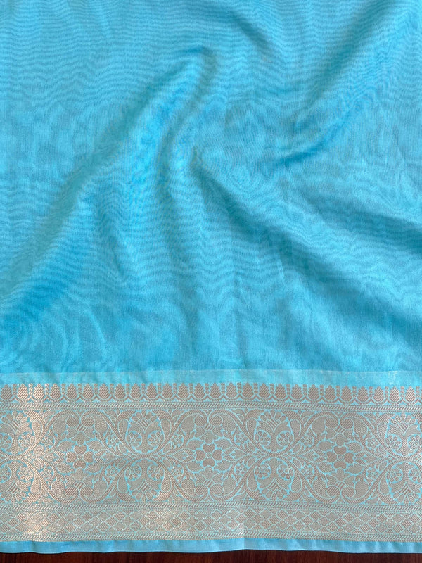 Banarasee Faux Georgette Saree With Zari & Resham Work-Light Blue