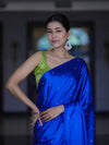 Banarasee Handloom Satin Hand Dyed Saree With Mirror Work-Blue & Green