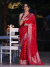 Banarasee Handwoven Chiffon Saree With Polka Dots Design & Border-Red