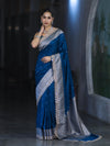 Banarasee Handloom Mashru Silk Saree With Buti Design Zari Border & Lace-Teal Blue