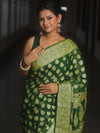 Banarasee Pure Chiffon Saree With Resham Zari Work-Green