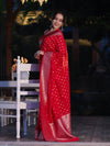 Banarasee Handwoven Chiffon Saree With Polka Dots Design & Border-Red