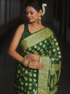 Banarasee Pure Chiffon Saree With Resham Zari Work-Green