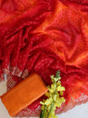 Banarasee Chiffon Bandhani Print Saree & Hand Work With Contrast Blouse-Red