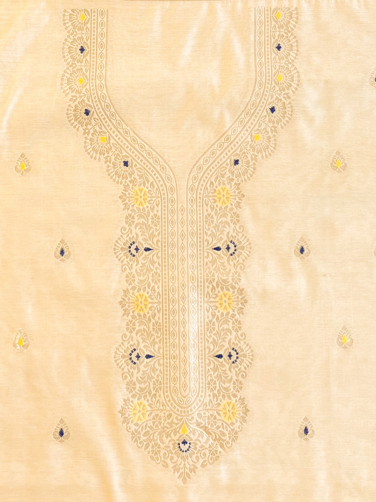 Banarasee Handloom Chanderi Salwar Kameez Fabric With Meena & Zari Design-Beige