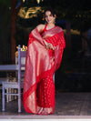Banarasee Handwoven Chiffon Saree With Polka Dots Design & Border-Red