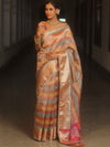 Banarasee Handwoven Crushed Tissue Saree With Lace-Multicolor