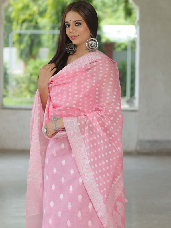 Banarasee Chanderi Cotton Resham Buti Salwar Kameez Fabric With Dupatta-Pink