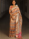 Banarasee Handwoven Crushed Tissue Saree With Lace-Multicolor