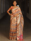 Banarasee Handwoven Crushed Tissue Saree With Lace-Multicolor