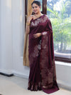 Banarasee Handwoven Semi Silk Saree With Zari Border-Wine