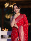 Banarasee Handwoven Chiffon Saree With Polka Dots Design & Border-Red
